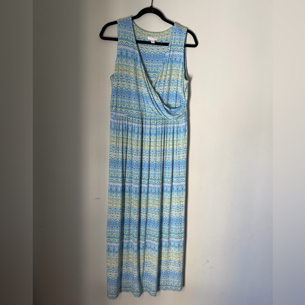 J. Jill Light Blue and Yellow Boho Resort Patterned Maxi Dress, Size Medium